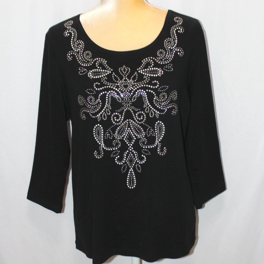 Karen Scott Black Paisley Sparkle Knit Top